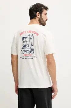 Rip Curl tricou SHAPER ADDRESS culoarea bej, cu imprimeu, 0VVMTE imagine