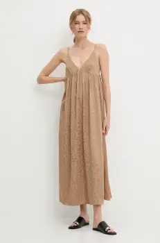 rochie culoarea bej, maxi, drept imagine