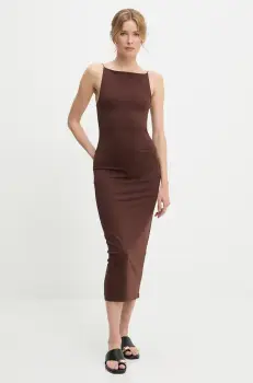 rochie culoarea maro, midi, mulata imagine