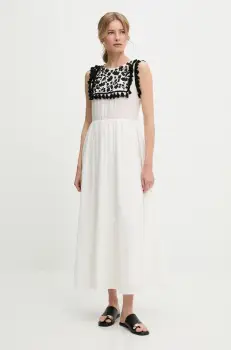 rochie din bumbac culoarea alb, maxi, evazati imagine