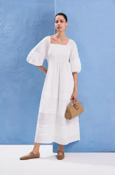 rochie din bumbac culoarea alb, maxi, evazati imagine