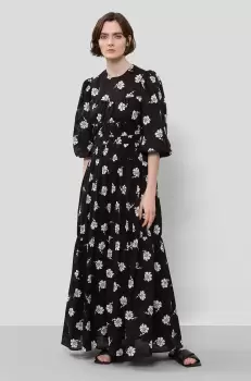 rochie din bumbac culoarea negru, maxi, evazati imagine