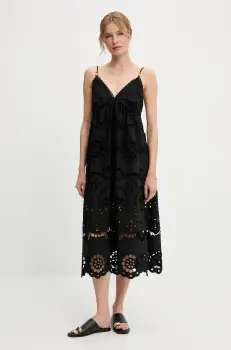 rochie din bumbac culoarea negru, mini, evazati imagine