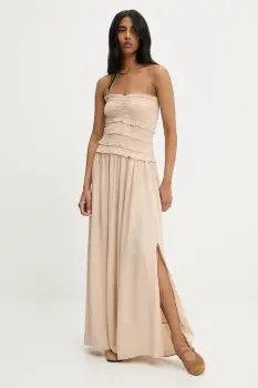 rochie din in culoarea maro, maxi, evazati imagine