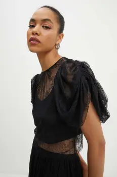 Rotate bluza Lace Puff Sleeve Top femei, culoarea negru, neted, 112727100 imagine