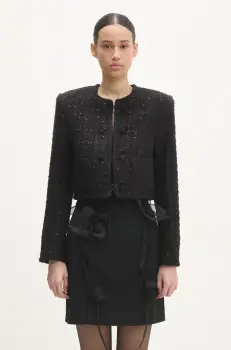 Rotate geaca din amestec de lana Boucle Crop culoarea negru, de tranzitie, 113086100 imagine