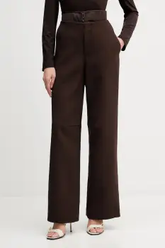 Rotate pantaloni culoarea maro, lat, high waist, 1149412910 imagine