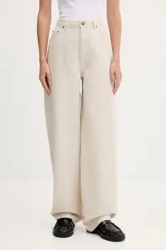 Rotate pantaloni de bumbac culoarea bej, lat, high waist, 1142981763 imagine