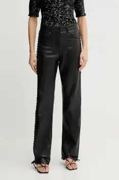 Rotate pantaloni de piele culoarea negru, lat, high waist, 115133100 imagine