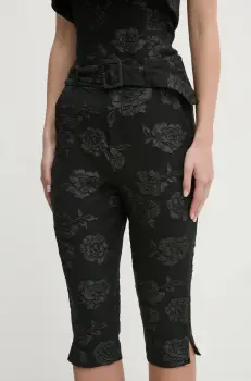 Rotate pantaloni scurti femei, culoarea negru, cu imprimeu, high waist, 113305100 imagine