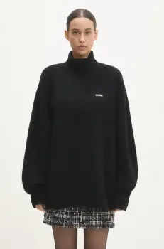 Rotate pulover de lana Turtleneck femei, culoarea negru, cu guler, 113128100 imagine