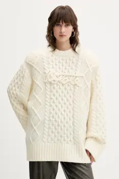 Rotate pulover din amestec de lana culoarea bej, calduros, 114301857 imagine