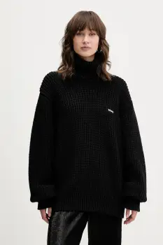 Rotate pulover din amestec de lana culoarea negru, calduros, cu guler, 114734100 imagine