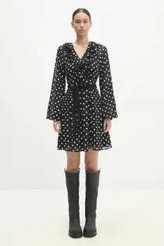 Rotate rochie Chiffon Ruffle Mini culoarea negru, mini, evazata, 113258000 imagine