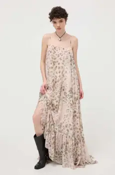 Rotate rochie culoarea bej, maxi, drept imagine