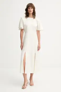 Rotate rochie culoarea bej, midi, evazati, 114661857 imagine