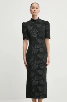 Rotate rochie culoarea negru, midi, mulata, 113308100 imagine