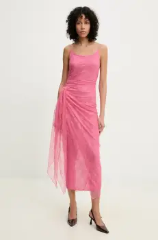 Rotate rochie culoarea roz, midi, mulata, 113832551 imagine