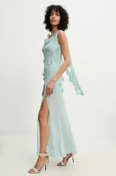 Rotate rochie culoarea turcoaz, maxi, mulata, 113904305 imagine