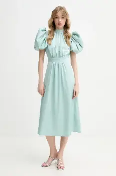 Rotate rochie culoarea turcoaz, midi, evazati, 113952305 imagine