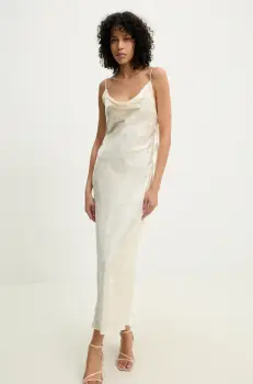 Rotate rochie de matase culoarea bej, maxi, mulata, 113958858 imagine