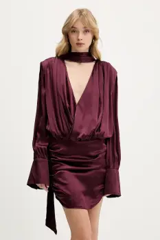 Rotate rochie de matase culoarea bordo, mini, drept, 1146532734 imagine