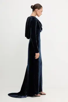 Rotate rochie din amestec de matase culoarea albastru, maxi, dreapta 1149191192 imagine