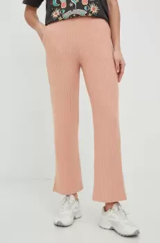 Roxy pantaloni femei, culoarea roz, drept, high waist imagine