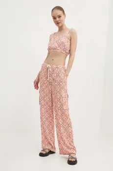 Roxy pantaloni PRECIOUS femei, culoarea portocaliu, drept, high waist, ERJNP03562 imagine