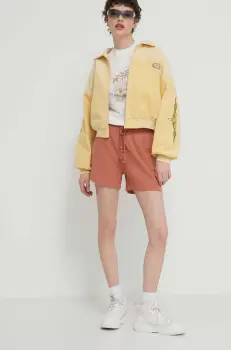 Roxy pantaloni scurti din bumbac culoarea maro, neted, high waist, ERJNS03496 imagine