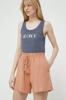 Roxy pantaloni scurti din bumbac culoarea portocaliu, neted, high waist imagine