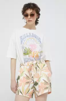 Roxy pantaloni scurti femei, culoarea alb, modelator, medium waist imagine