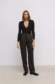 Saint Body pantaloni femei, culoarea maro, lat, high waist imagine