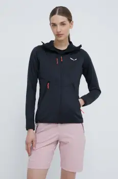 Salewa hanorac Agner Hybrid femei, culoarea negru, cu gluga, melanj imagine