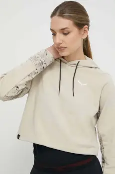 Salewa hanorac Lavaredo Hemp culoarea bej, cu gluga, cu imprimeu imagine