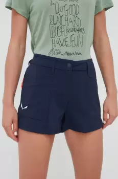 Salewa pantaloni scurti outdoor Puez femei, culoarea albastru marin, neted, medium waist imagine