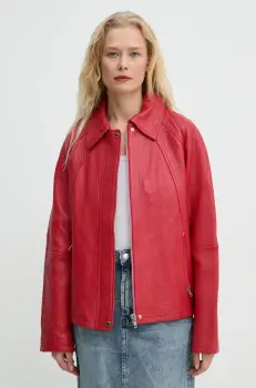 Samsoe Samsoe geaca de piele SANOK femei, culoarea rosu, de tranzitie, F24400104 imagine