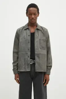 Samsoe Samsoe geaca de piele Saruffo X C barbati, culoarea gri, de tranzitie, M24400053 imagine