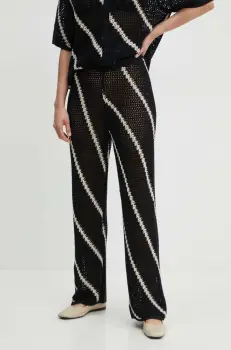 Samsoe Samsoe pantaloni de bumbac SAISHA culoarea negru, lat, high waist, F24200029 imagine