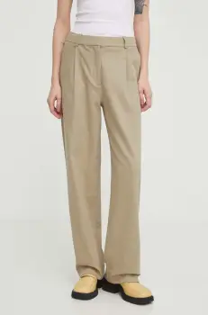 Samsoe Samsoe pantaloni din amestec de in culoarea bej, drept, high waist imagine