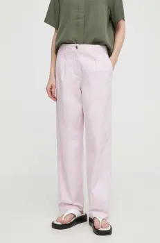 Samsoe Samsoe pantaloni din amestec de in culoarea roz, drept, high waist imagine