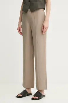 Samsoe Samsoe pantaloni din amestec de in SAHANI culoarea bej, lat, high waist, F25100013 imagine