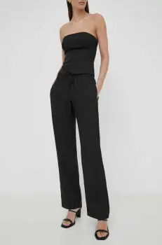 Samsoe Samsoe pantaloni din in HOYS culoarea negru, drept, medium waist, F23900002 imagine