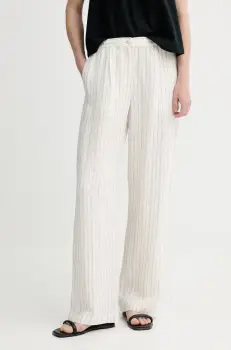 Samsoe Samsoe pantaloni din in SATOVE culoarea alb, drept, high waist, F25100016 imagine