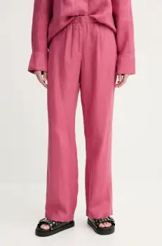 Samsoe Samsoe pantaloni din in SATOVE culoarea roz, drept, high waist, F25100016 imagine