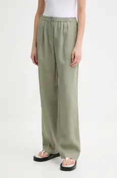 Samsoe Samsoe pantaloni din in SATOVE culoarea verde, drept, high waist, F25100016 imagine