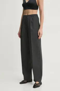 Samsoe Samsoe pantaloni din lana SATOVE culoarea gri, drept, high waist, F24400134 imagine