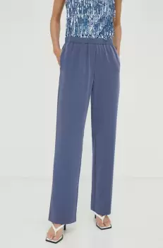 Samsoe Samsoe pantaloni femei, culoarea albastru marin, drept, high waist imagine