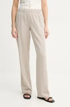 Samsoe Samsoe pantaloni femei, culoarea bej, drept, high waist imagine