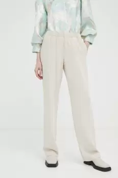 Samsoe Samsoe pantaloni femei, culoarea bej, drept, high waist imagine